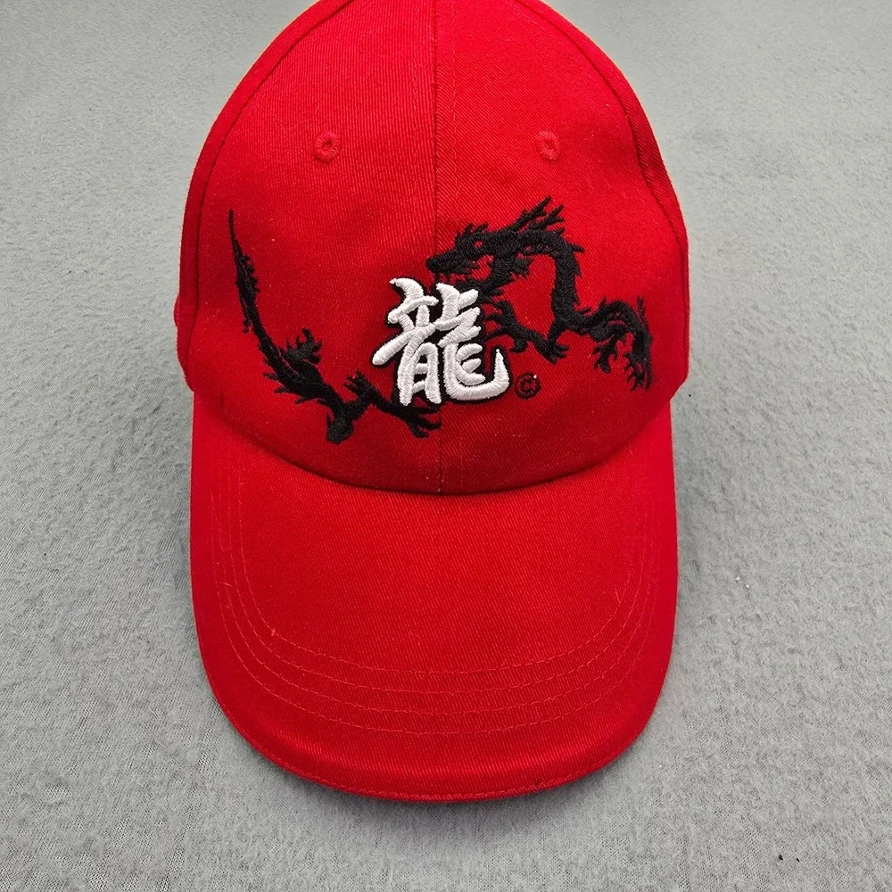 Dragon Baseball Cap Mens 58cm Red Embroidered Logo Cotton Casual Strapback Hat